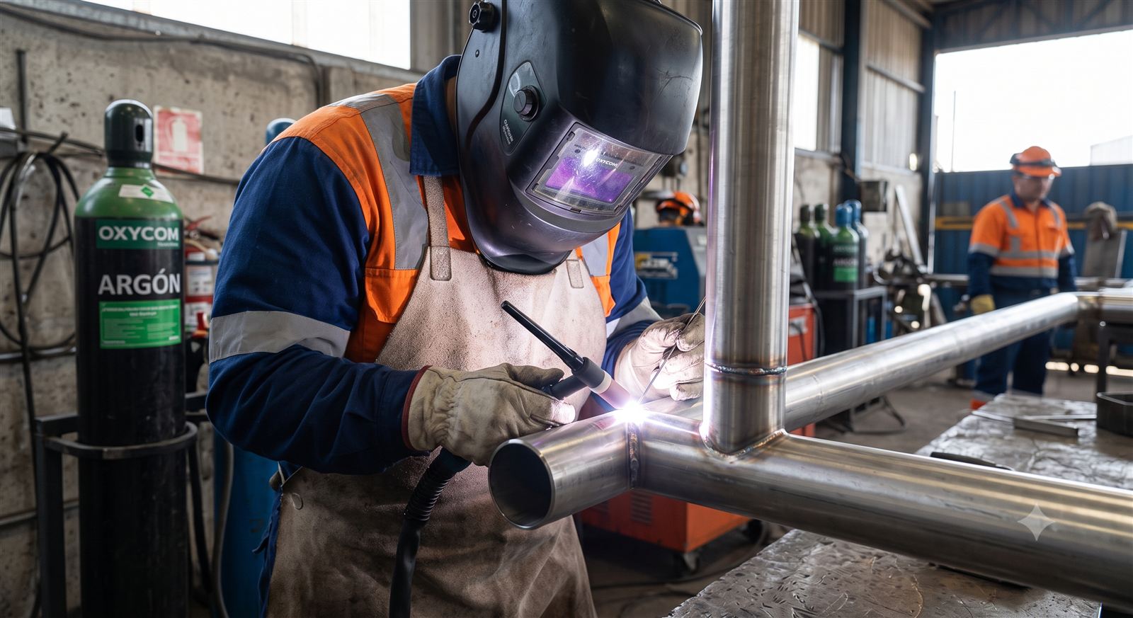 Soldadura TIG con argón en taller metalmecánico